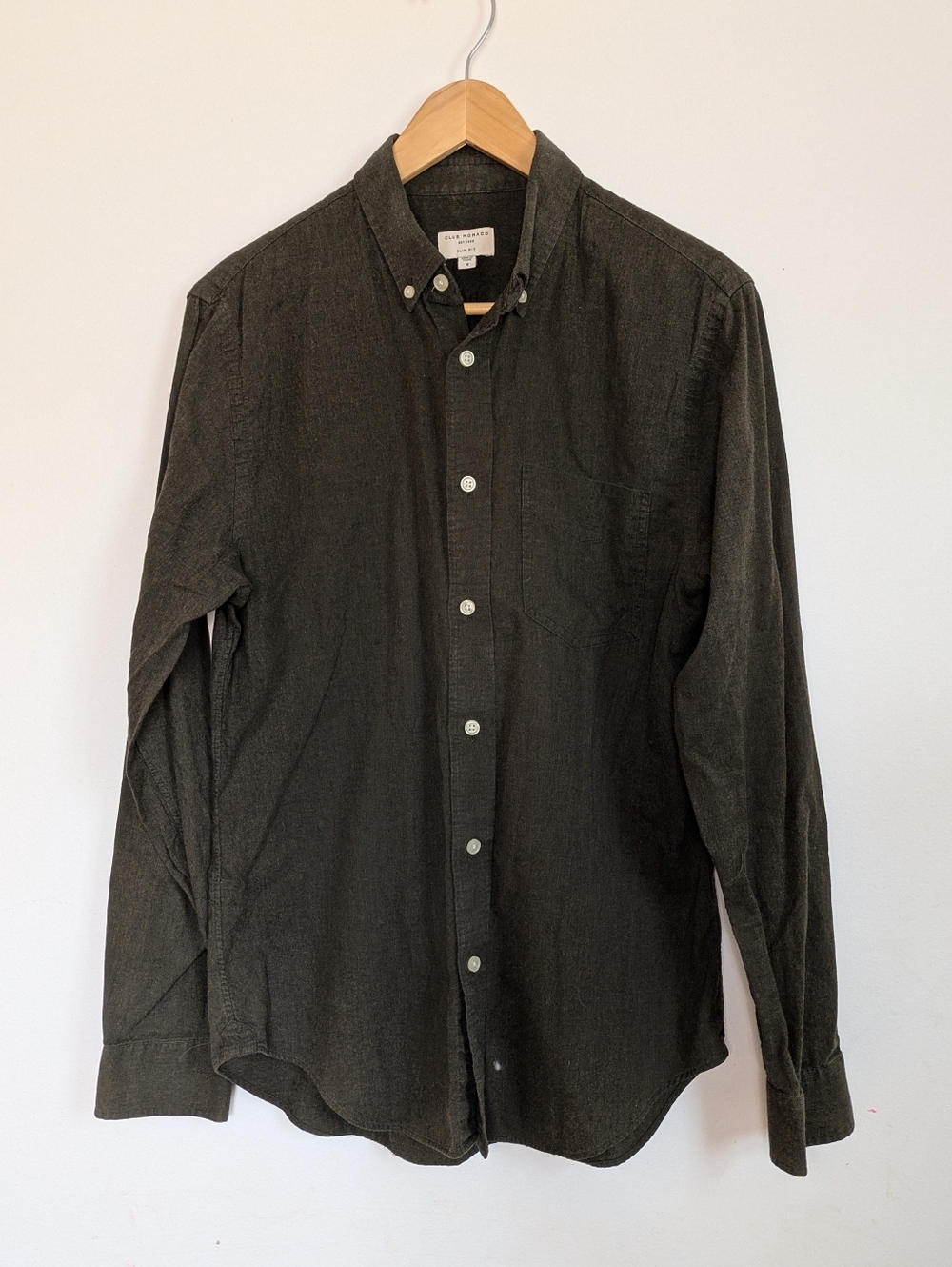 Slim Fit Men's Olive Green Button-Down Shirt - Long Sleeve - Medium